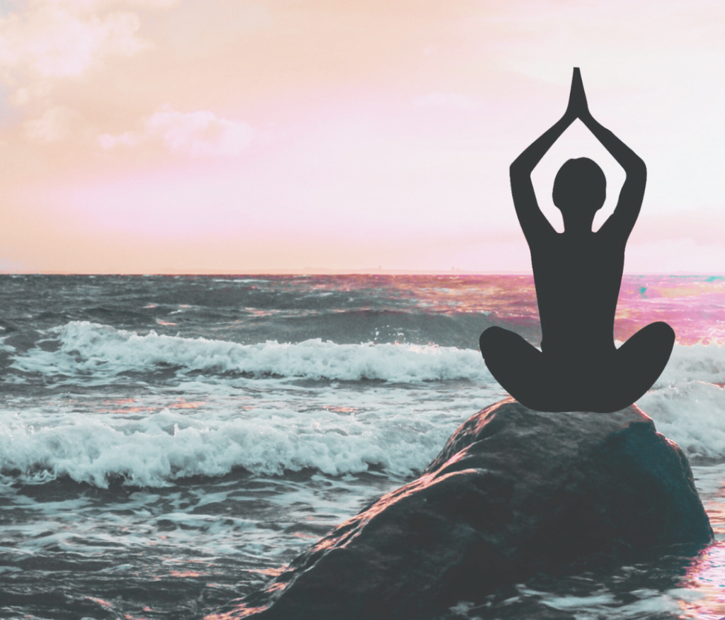 Person meditating in spiritual nature setting.